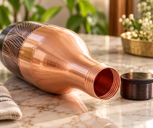 Botella de Agua de Cobre de Calidad Garantizada, Diseño Moderno y Lujoso, Portátil, con Banda Negra Estampada - Product Image 2