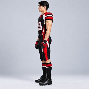 Ensemble d'uniformes de football américain pour hommes, noir, rouge, blanc, impression par sublimation, jersey et pantalon en polyester respirant, service OEM pour adultes - Product Image 5