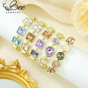 Pulsera de Cristal Colorida de Moda, Chapada en Oro de 14k, Cristal de Colores Hecho a Mano, Pulsera de Cadena Personalizada para Mujer - Product Image 2