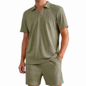 Ensemble Lounge Homme Personnalisé : Polo Côtelé & Short – Tenue Décontractée Respirante Deux Pièces Assortie pour l'Été - Product Image 1