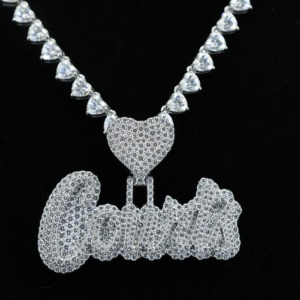 Iced Out Moissanite Letter Name <b>Pendant</b> With Heart Bail 925 <b>Silver</b> Hip Hop Bling Necklace Custom <b>Initial</b> Charms <b>Pendant</b> For Gift - Product Image 6