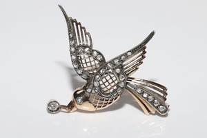 Broche oiseau antique faite à la main en or 14 carats et argent, sertie de diamants de laboratoire et de moissanite en argent 925, pour femme - Product Image 2