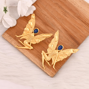 Blue Hydro Gemstone Fairy Brass <b>Earrings</b> Gold Plated Handmade Designer Jewelry for Women Wholesale Lot 10 Pairs - Product Image 4