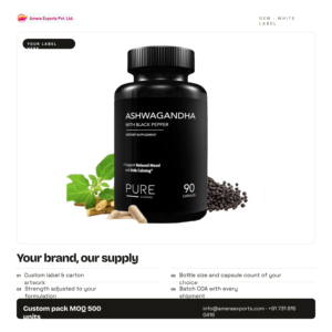 VITAMINAS PURAS Ashwagandha con Pimienta Negra 90 Cápsulas Suplemento Dietético Favorece el Estado de Ánimo Relajado y Ayuda a Calmar - Product Image 3