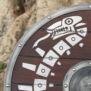 Bouclier rond en bois Viking de qualité supérieure, style nordique classique, construction robuste en bois pour utilisation en costume et à des fins décoratives - Product Image 5