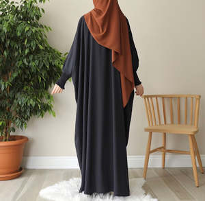 Elegant Black Solid Embroidered <b>Abaya</b> Neck Long Sleeve MAXI Modest Dress Women Polyester Breathable Middle East Style Prayer - Product Image 6