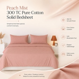 High Quality Blush Pink 300 TC Pure Cotton Solid Bedsheet for Home and Hotel Bedding and <b>Comfortable</b> Breathable Fabric - Product Image 4