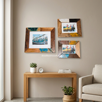 Cadre photo artisanal créatif horizontal en bois de bateau recyclé, écologique, durable, rustique, couleur naturelle, décoration murale pour la maison
