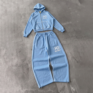 Custom Women Fleece Hoodie Tracksuit Set <b>Zip</b> <b>Up</b> <b>Crop</b> Hoodie Wide Leg Sweatpants Winter Casual Jogger Suit OEM ODM - Product Image 3