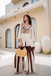 Conjunto de Kurti y Palazzo rectos para mujer en tela de algodón de alta calidad con diseño de bordado. - Product Image 2