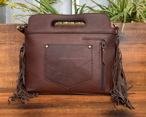 Custom Luxury Hand Tooled Cowhide Leather Fringe Crossbody Bag Manufacturer Genuine Leather Women's Top Handle Shoulder Handbags - Product Image 5
