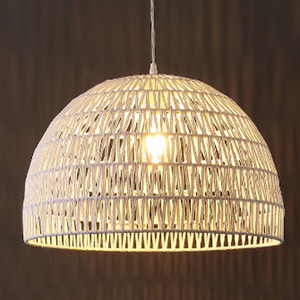 Campana 20 Woven <b>Rope</b> Iron Bohemian <b>Light</b> Black Coastal Rattan Dome Medium Hanging Pendant <b>Light</b> - Product Image 3
