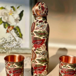 Modern Copper Water Bottle with Two Glass Hammered Design For Hydration Yoga & Ayurveda Inspired Drinkware Bottle With Packaging - Product Image 5