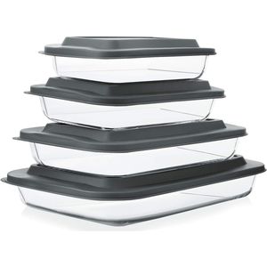 8-Piece Deep Glass Baking Dish Set with Plastic Lids Rectangle Glass <b>Bakeware</b> Set for Leftovers Pans for Lasagna - Product Image 1