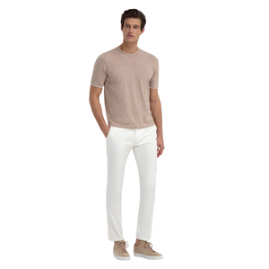 Camiseta de Algodón Tejido para Hombre, Color Beige, Manga Corta, Cuello Redondo, Corte Regular, Estilo Casual, Color Sólido, Transpirable - Product Image 1