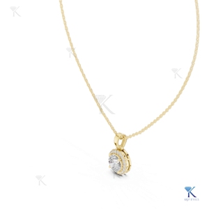 Lab Grown Diamond Classic Halo <b>Pendant</b> Necklace 14K/18K <b>Solid</b> <b>Gold</b> Luxury Women's Bridal Party Wedding Jewelry Manufacturer - Product Image 5