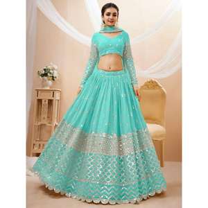 Increíble azul cielo lentejuelas Georgette compromiso desgaste Lehenga Choli - Product Image 1