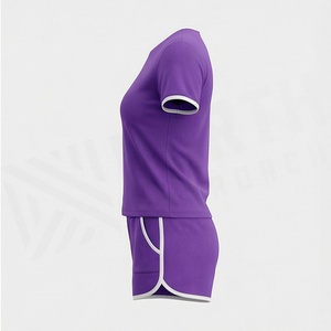 Conjunto Deportivo de 2 Piezas para Mujer, Camiseta de Manga Corta y Pantalones Cortos por Encima de la Rodilla, Color Sólido, Secado Rápido, Ropa Deportiva de Punto - Product Image 3