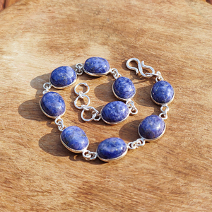 Boho Style Lapis Lazuli Silver Plated Beaded Adjustable <b>Bracelet</b> Natural Blue Gemstone Healing <b>Crystal</b> Jewelry for Wedding - Product Image 2