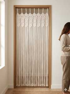 Modern Macrame <b>Door</b> Curtain White Woven <b>Bead</b> Streamer Interior Partition Screen for Bedroom Living Room Window - Product Image 1