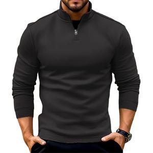 POLO de manga larga para hombre, cuello con cremallera, Top de moda, Color sólido, suéter negro, sudaderas con capucha, ropa para hombre - Product Image 1