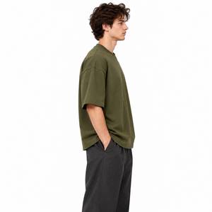 Men's Oversized <b>Olive</b> <b>Green</b> Short Sleeve <b>T</b>-<b>Shirt</b> Blank Casual Knitted O-Neck Tee - Product Image 3