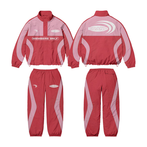 เสื้อแจ็คเก็ตผ้าฝ้ายสีแดงแบบกำหนดเองได้  สำหรับทุกเพศ ระบายอากาศได้ดี กันลม  ไซส์ใหญ่  ลายทาง  คอตั้ง  เสื้อแจ็คเก็ตสำหรับเล่นกีฬา - Product Image 3