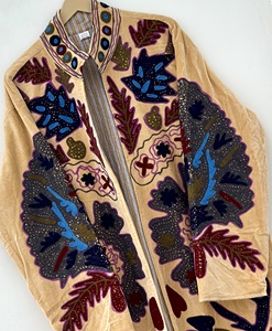 Unisex Handmade <b>Velvet</b> Suzani Long <b>Quilted</b> Jacket Uzbak Embroidered Floral Cotton Lining Breathable Eco-Friendly High Jacket - Product Image 4