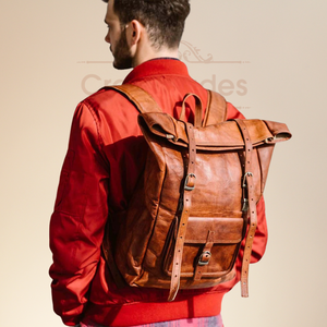 Mochila de Cuero Vintage de Primera Calidad con Parte Superior Enrollable para Hombre y Mujer, Mochila de Viaje de Cuero Genuino Resistente, Bolso Escolar Elegante para la Universidad - Product Image 4