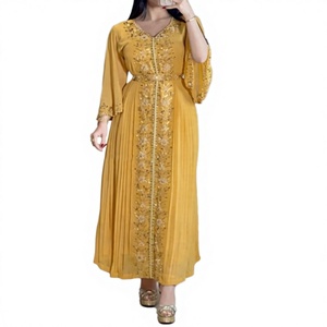 Vestido de Fiesta Largo para Mujer, Modesto, Bordado, de Poliéster, con Mangas Acampanadas, Cuello en V, Estilo Árabe de Lujo, Abaya - Product Image 1