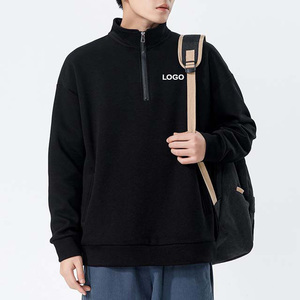 เสื้อผ้าผู้ชายคุณภาพสูง เสื้อแขนยาวแบบสวม ชุดกีฬา เสื้อสเวตเชิ้ตผ้าฝ้ายแบบมีซิปครึ่งตัว คอตั้ง สีพื้น สำหรับฤดูหนาว - Product Image 2