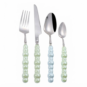 Juego de cubiertos metálicos artesanales con mangos de perlas, aptos para lavavajillas, perfectos para el hogar, bodas, mesas de comedor, juegos de vajilla. - Product Image 3