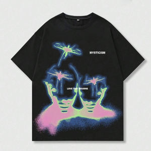 Camiseta de Verano Unisex Oversize de Algodón Lavado con Estampado Digital Personalizado Estilo Hip Hop Streetwear con Mangas Caídas - Product Image 2