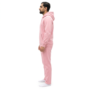 Ensemble de survêtement rose à capuche pour homme, manches longues, couleur unie, décontracté, en molleton de coton, coupe classique, style automne - Product Image 3