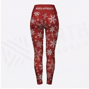 Leggings de yoga taille haute imprimé flocons de neige rouges, longueur intégrale, extensibles dans les quatre sens, en Spandex et Polyester, vêtements de sport pour femmes - Product Image 5