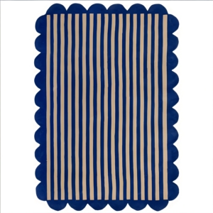 Contemporary handmade wool rug blue cream abstract wavy line designer <b>carpet</b> hand tufted modern area rug - Product Image 1