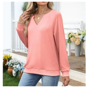 Sudadera de mujer vintage con estampado de rizo y bordado, informal, bonita, holgada, ligera, de manga larga y cuello en V - Product Image 3