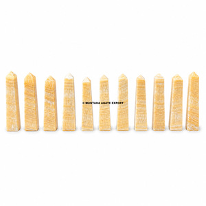 Tour de cristal de quartz calcite citronnée naturelle, rare, de guérison, gravée, à 4 facettes, polie, pour décoration Feng Shui - Product Image 2