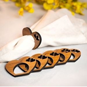 Designer <b>Rustic</b> Wooden <b>Set</b> of 6 Napkin Rings Handmade Heart Shape Decorative <b>Dining</b> Accessories Perfect for <b>Table</b> Setup - Product Image 1