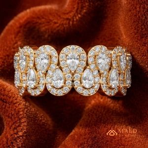 Bague en Moissanite pour Femme, Coupe Poire, Grappe, Bande Large, Plaqué Or, Argent Sterling 925, Style Statement, Fiançailles, Mariage, New York Bridal NY - Product Image 3