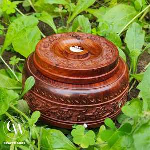 Handmade Wooden Masala Box with Compartments <b>Spice</b> <b>Storage</b> Container with Spoon - Product Image 3
