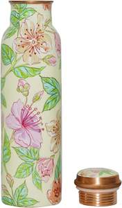 Bouteille d'eau en cuivre à imprimé floral pastel, design botanique, finition crème, étanche, artisanale, réutilisable, grande capacité, portable - Product Image 4