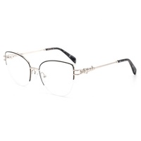 Montures optiques métalliques demi-cerclées œil de chat pour femmes, légères, avec charnières à ressort et embouts de branches en acétate, vente en gros, fabricant de logos personnalisés
