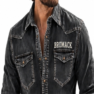 BROMACK INTERNATIONAL <b>Men</b> <b>Denim</b> <b>Shirt</b> Vintage Style Stripes Autumn Long Sleeve Button Front Chest Pocket Casual Workwear - Product Image 6