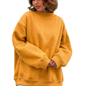 Sweat-shirt pull à col montant en polaire pour femme, couleur unie, avec logo frontal, respirant et coupe ample, prix FOB de gros abordable pour l'hiver - Product Image 1