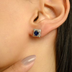 Pendientes de Plata de Ley con Zafiro Azul Redondo 100% Auténtico y Baño de Rodio, Regalo para Ella - Product Image 4