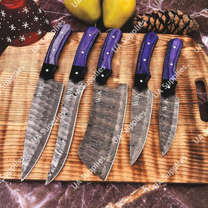 Ensemble de couteaux de chef professionnels légers en acier Damas, manche ergonomique en époxy, lame martelée forgée à la main - Product Image 6