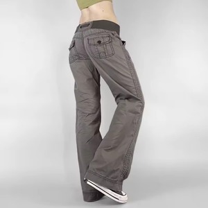 Jeans de mezclilla de tiro bajo, rectos, transpirables, ecológicos, lavados, vintage, lisos, para mujer, con efecto desgastado, con cordón ajustable, casuales - Product Image 4