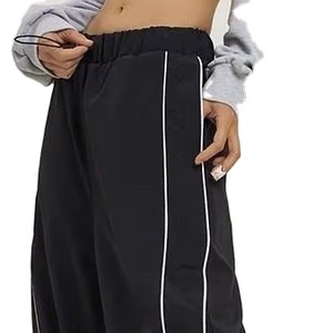 Customized Women Wide Leg Sporty Piping <b>Jogger</b> Pants Baggy Parachute Stripe <b>Nylon</b> Striped Plain Dyed Casual <b>Jogger</b> Pants - Product Image 4