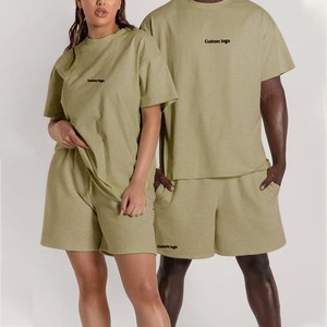Ensemble de t-shirts deux pièces surdimensionnés en coton 100% de haute qualité pour hommes et femmes, épaules tombantes, poids lourd, séchage rapide, streetwear personnalisé pour l'été - Product Image 6